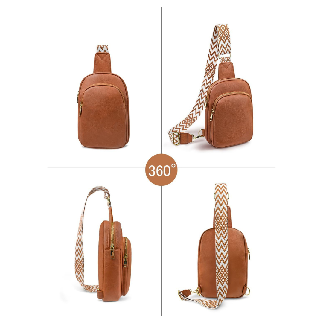 Vegan Leather Crossbody Sling Bag - Brown