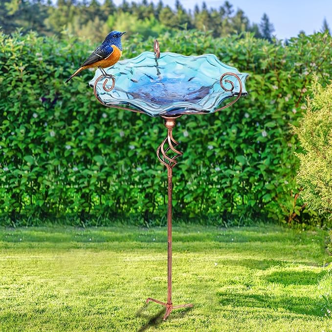 Outdoor Garden Bird Bath Glass Feeder