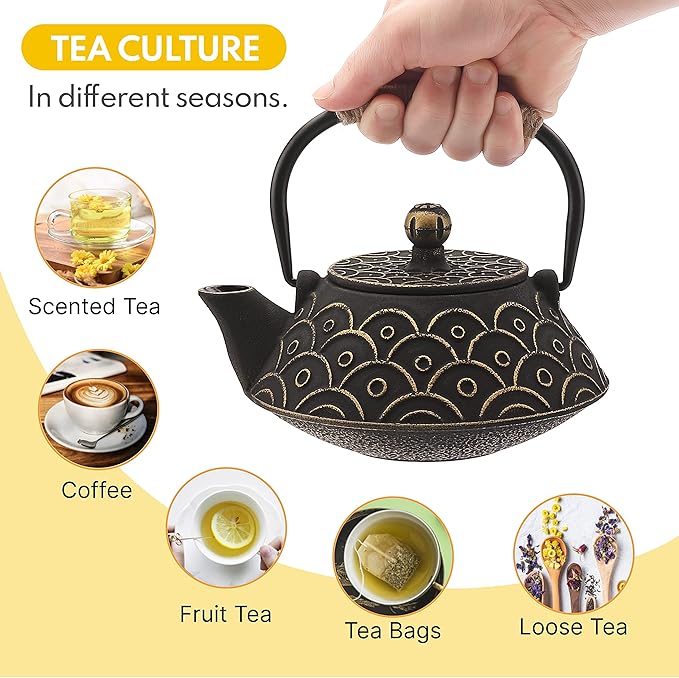 Black Gold Japanese Cast Iron Teapot Kettle