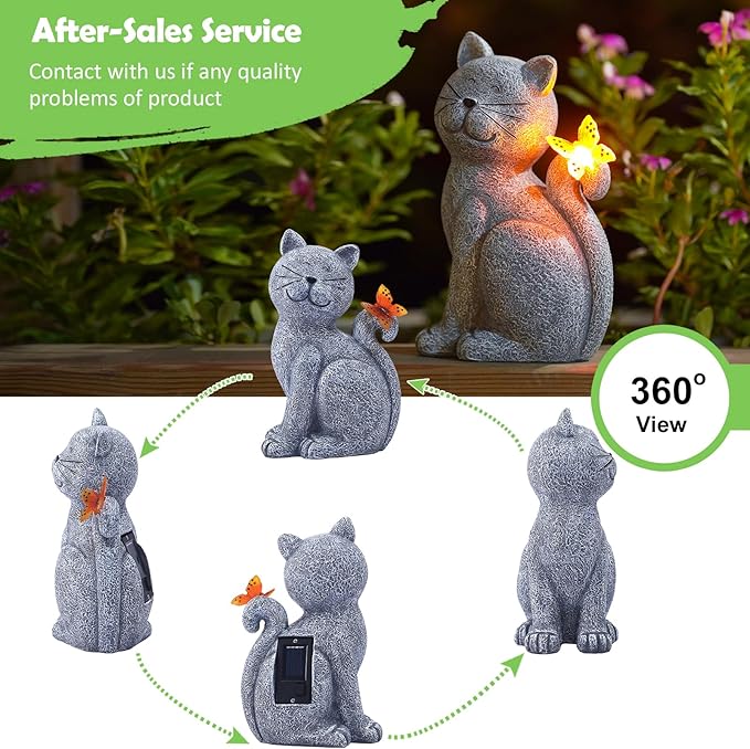 Outdoor Solar Cat Statue