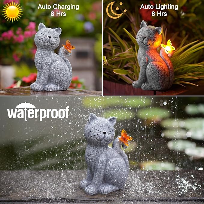 Outdoor Solar Cat Statue