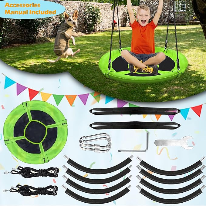 40 Inch Green Saucer Tree Swing Set for Kids & Adults, up to 500 lbs
