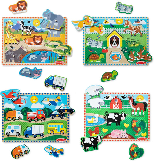 Melissa & Doug Wooden Peg Puzzle Set – 4-Pack