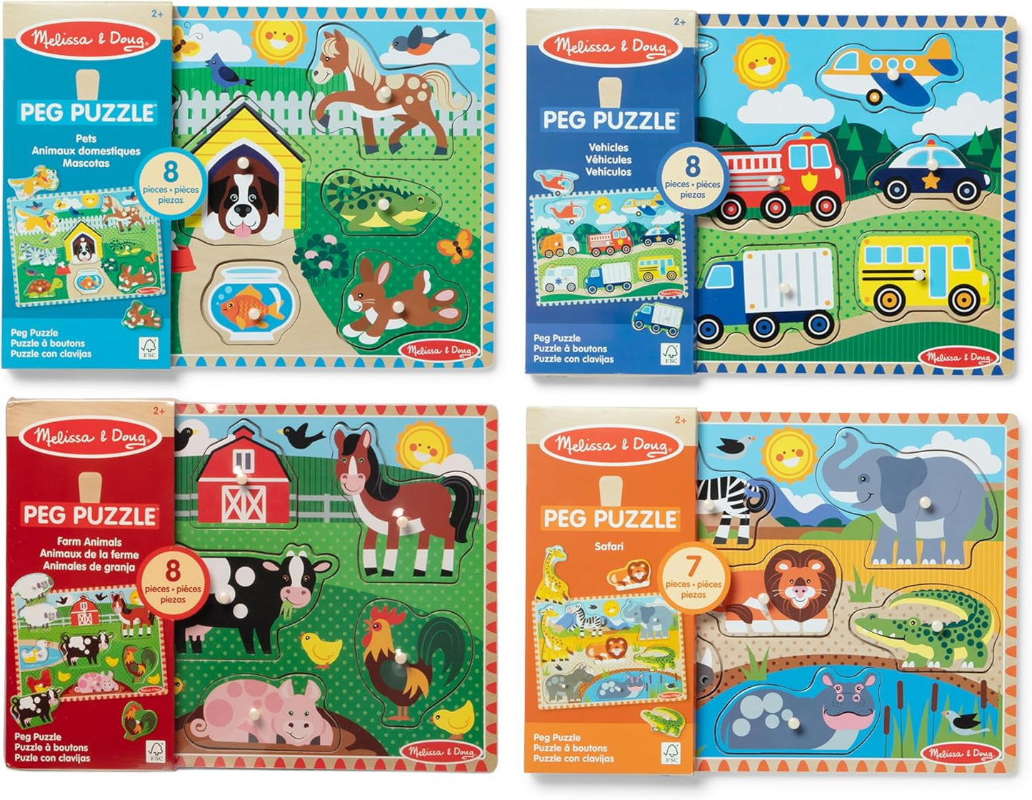 Melissa & Doug Wooden Peg Puzzle Set – 4-Pack