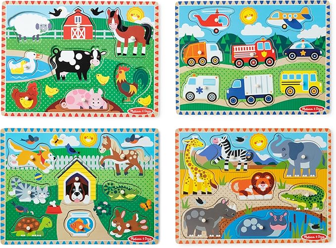 Melissa & Doug Wooden Peg Puzzle Set – 4-Pack