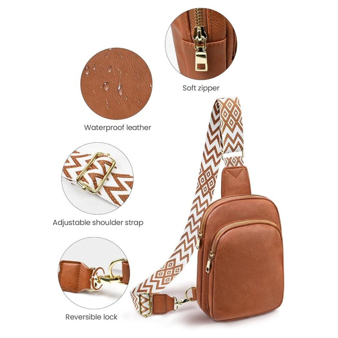 Vegan Leather Crossbody Sling Bag - Brown