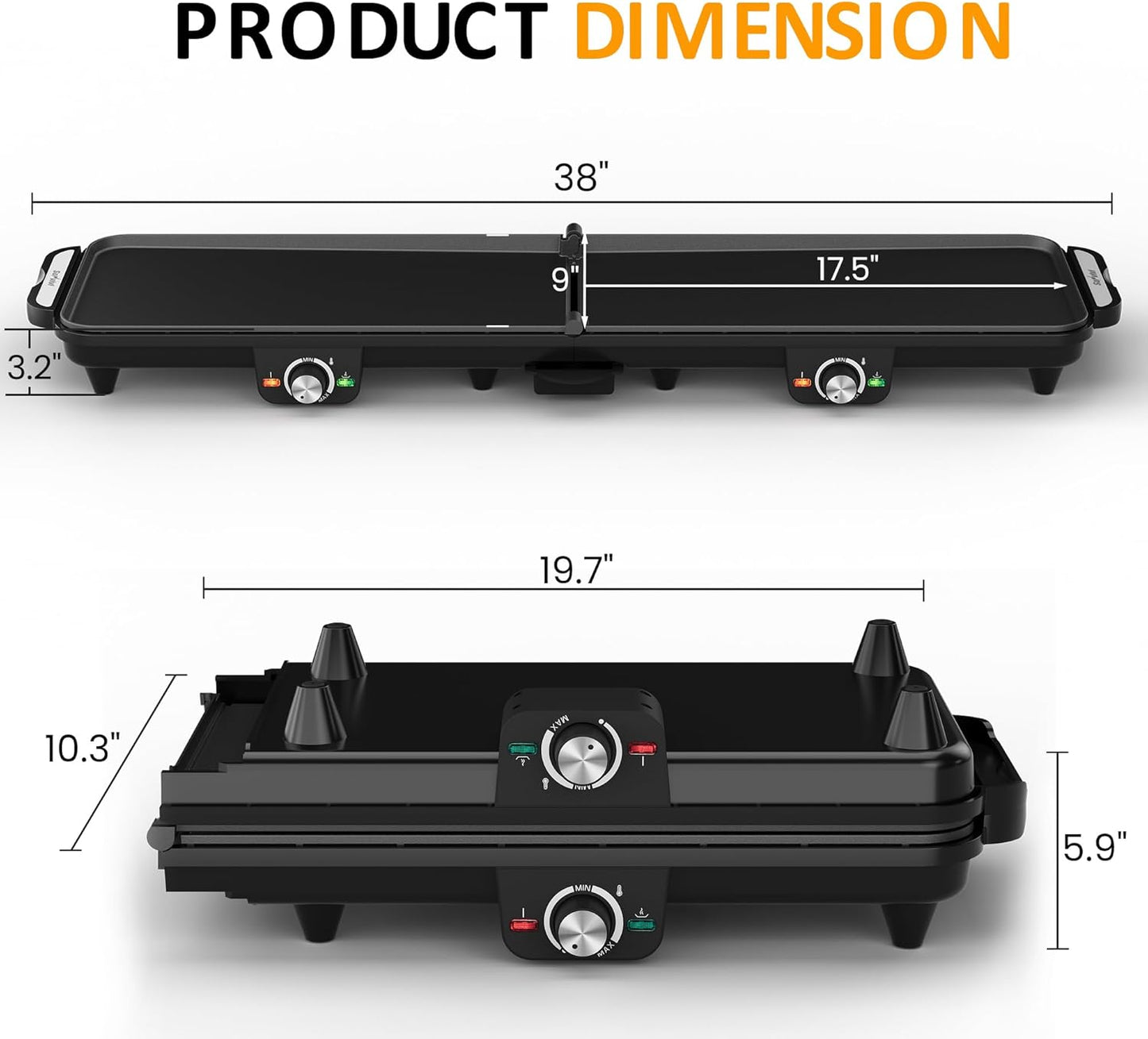 38in Electric Indoor Grill, Foldable Griddle