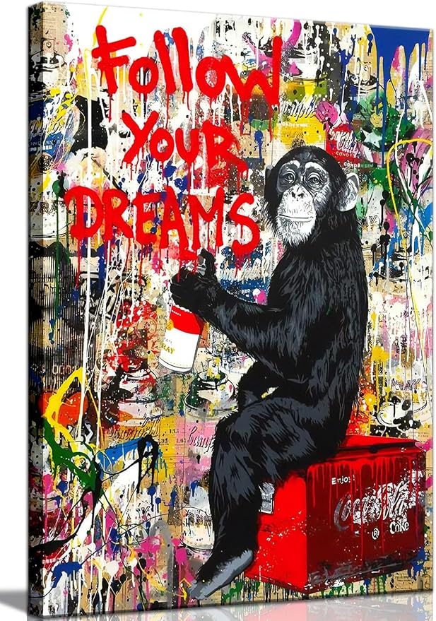 Banksy Inspired Canvas Wall Art - Graffiti Monkey Art, 24x36in