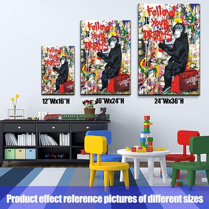 Banksy Inspired Canvas Wall Art - Graffiti Monkey Art, 24x36in