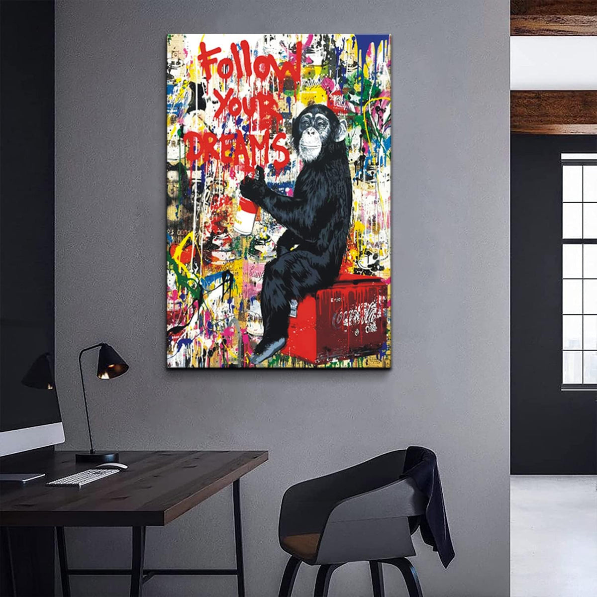 Banksy Inspired Canvas Wall Art - Graffiti Monkey Art, 24x36in