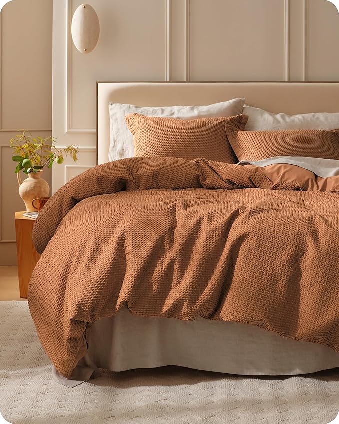 Bedsure Waffle Weave 3pc Duvet Cover Set - California King | No Comforter