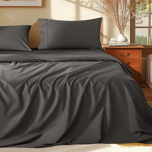 100% Egyptian Cotton Bed Sheets King Size 4pc 1000 Thread Count -Dark Grey