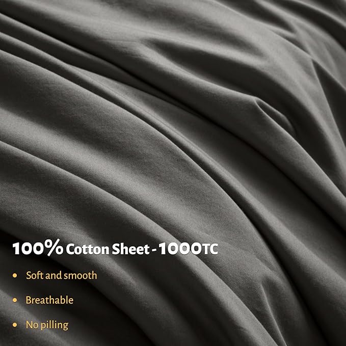 100% Egyptian Cotton Bed Sheets King Size 4pc 1000 Thread Count -Dark Grey