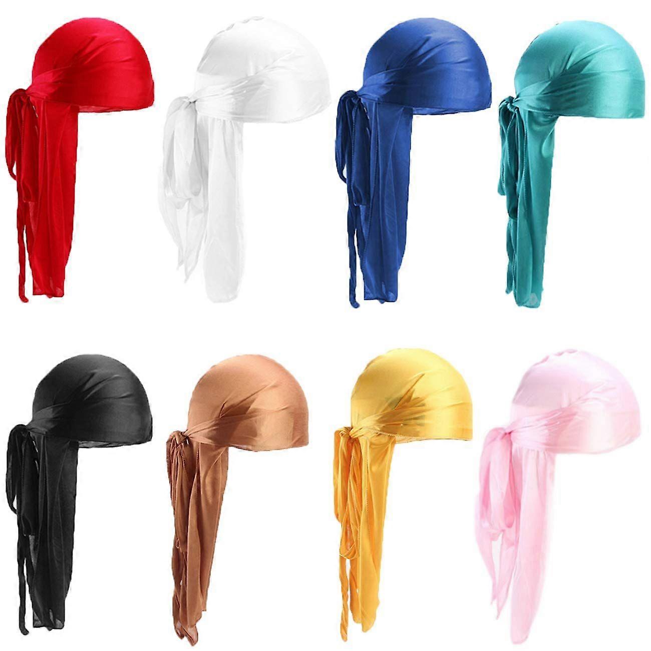 8 Pcs Silky Durags Headwraps For Men & Women