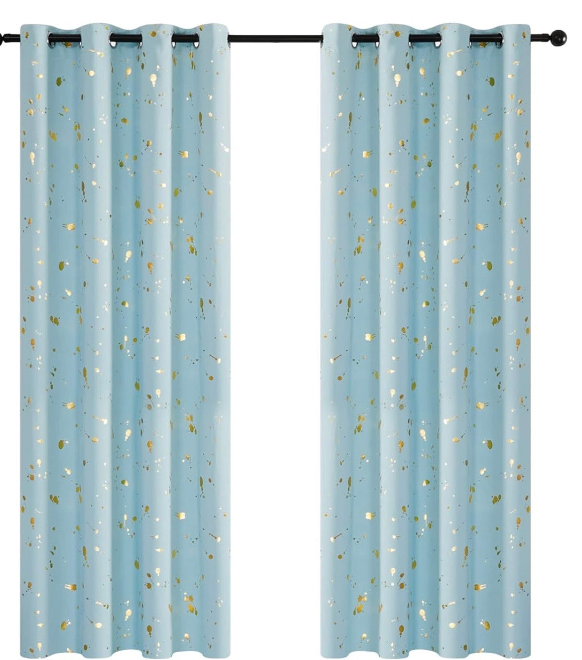 Light Blue Gold Spot Blackout Curtains - W52in x L84in