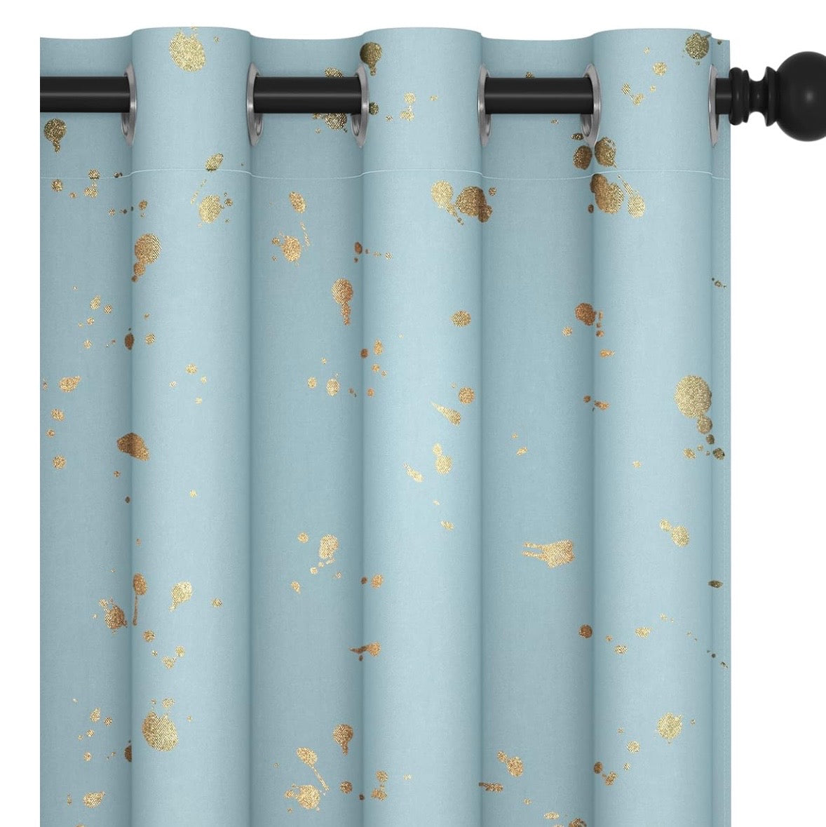 Light Blue Gold Spot Blackout Curtains - W52in x L84in