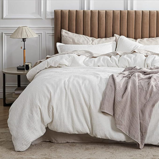 Bedsure Waffle Weave 3pc Duvet Cover Set - Oversized King | No Comforter