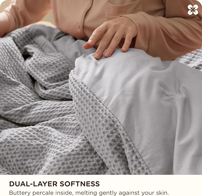 Bedsure Waffle Weave 3pc Duvet Cover Set - King | No Comforter