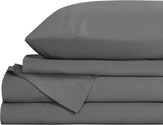 Queen Size 4pc 1800 Thread Count Cooling Bed Sheet - Dark Grey