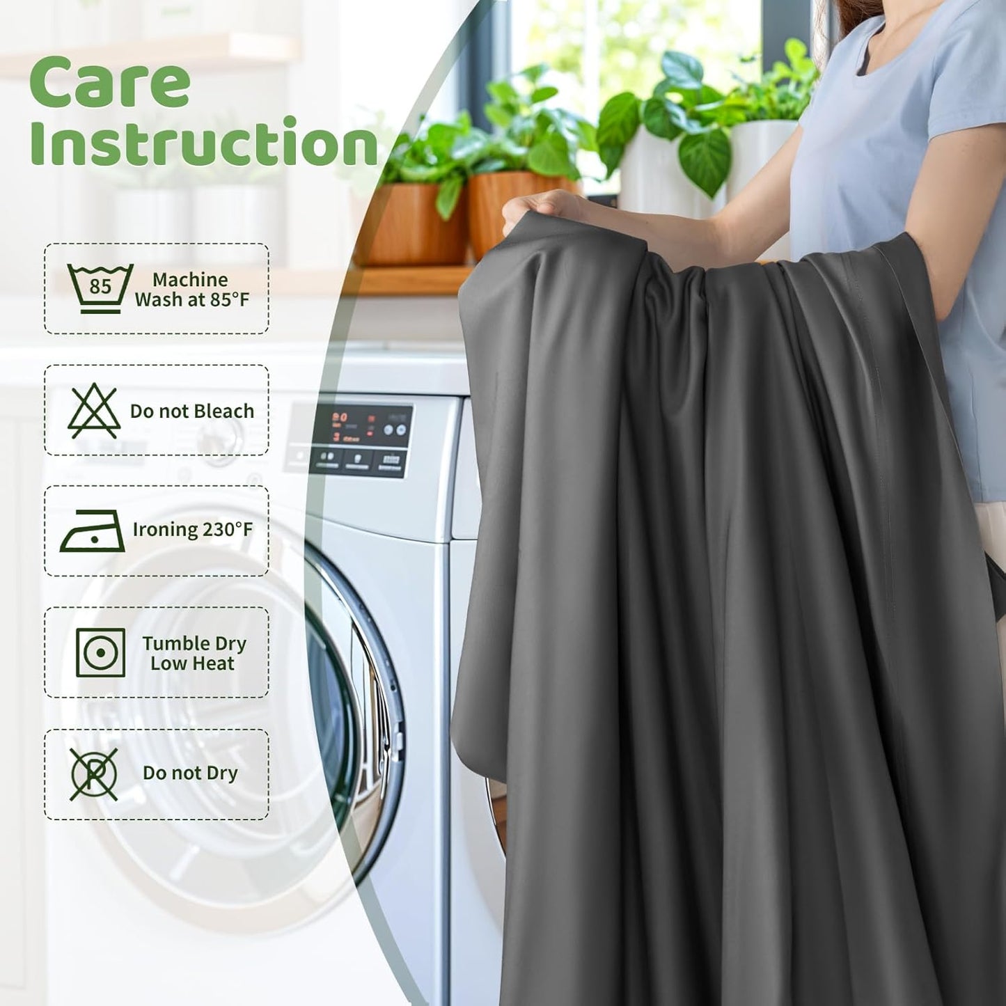 Queen Size 4pc 1800 Thread Count Cooling Bed Sheet - Dark Grey