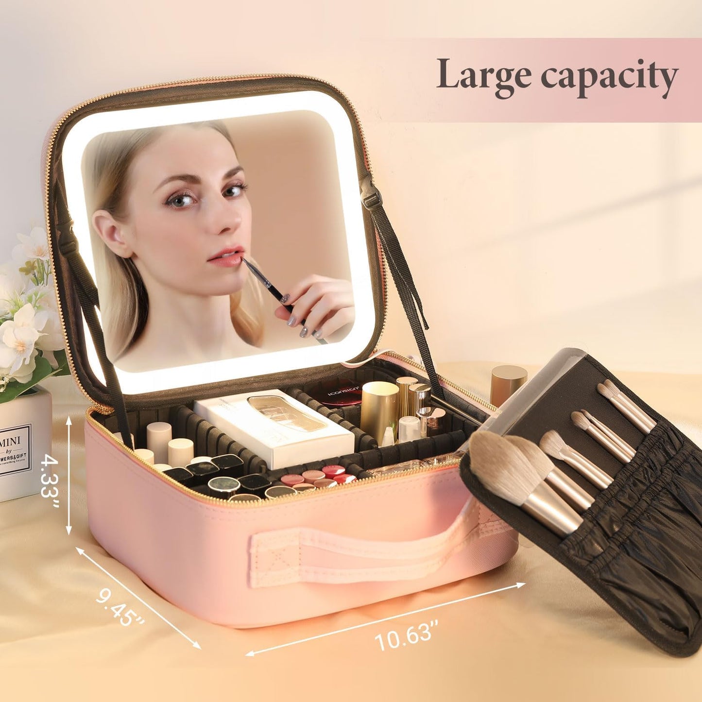 Makeup Bag with LED Light Mirror