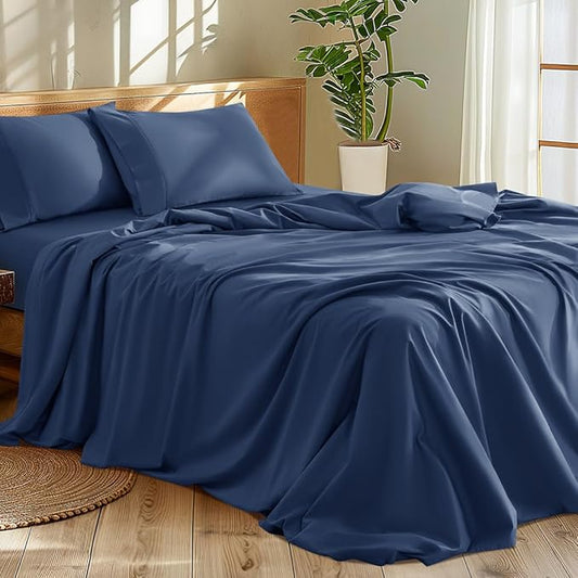 100% Egyptian Cotton Bed Sheets Queen Size 4pc 1200 Thread Count - Navy Blue