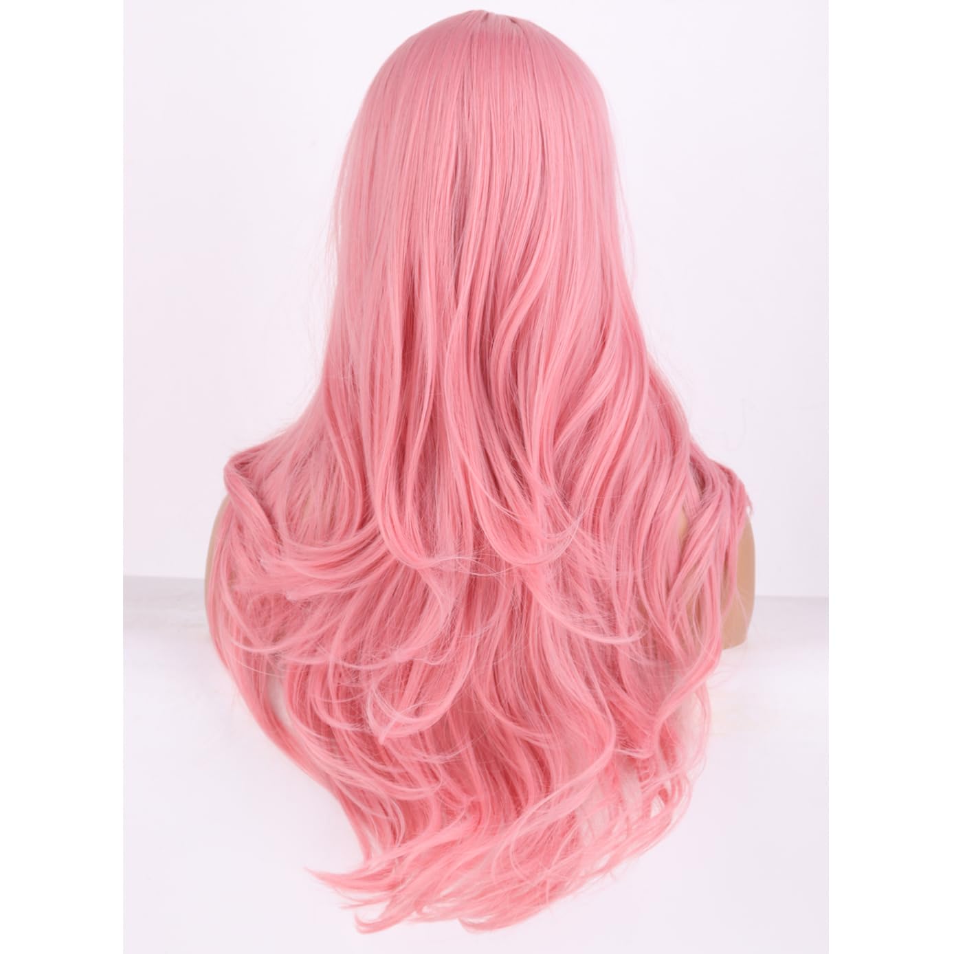Pink Wig Long Curly Wavy Middle Part- 24 inch
