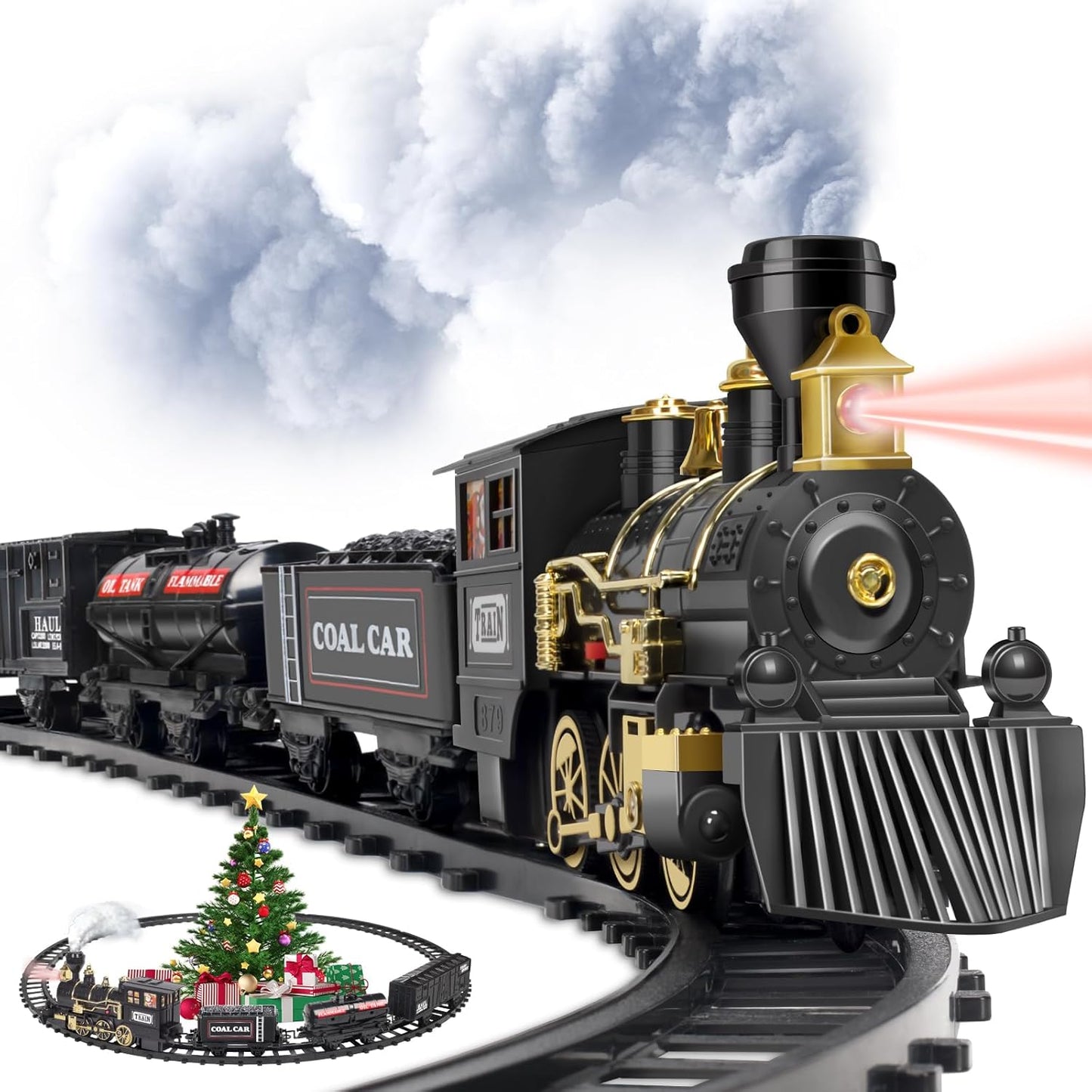 Electric Black Train with Water Steam
