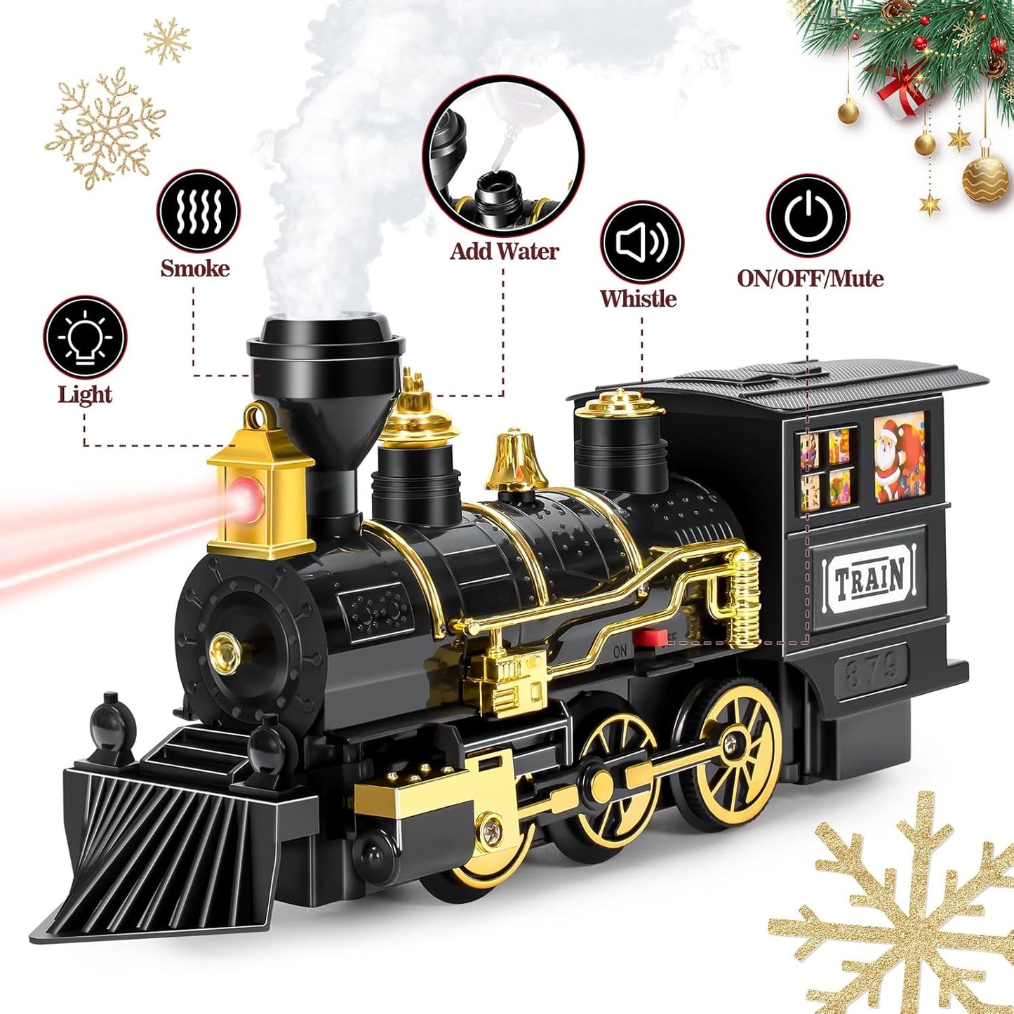 Electric Black Train with Water Steam