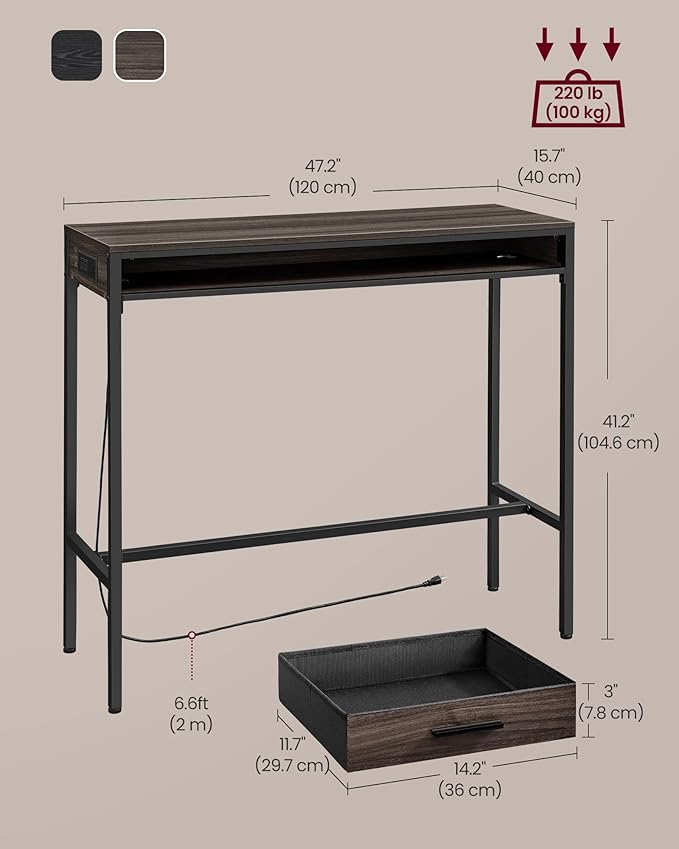 Bar Table with Power Outlet- Ash Brown