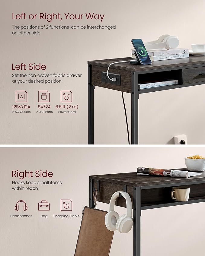 Bar Table with Power Outlet- Ash Brown