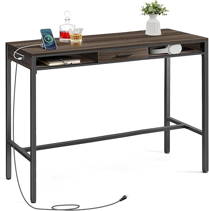 Bar Table with Power Outlet- Ash Brown