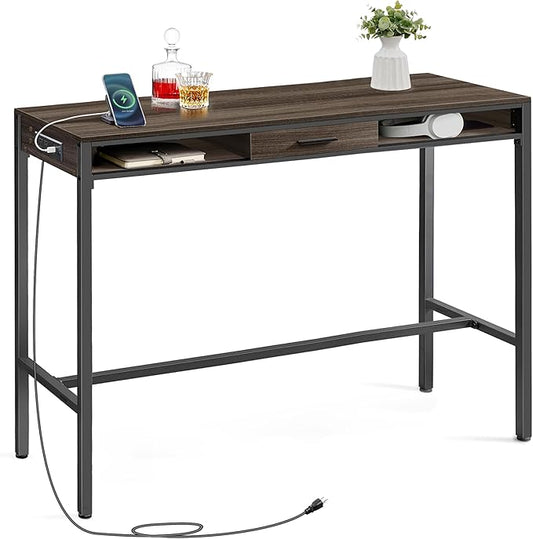 Bar Table with Power Outlet- Ash Brown