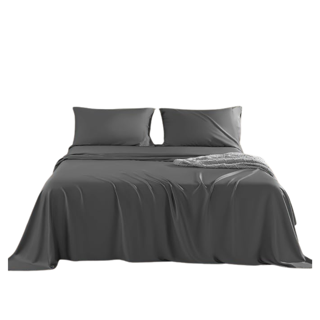 Queen Size 4pc 1800 Thread Count Cooling Bed Sheet - Dark Grey