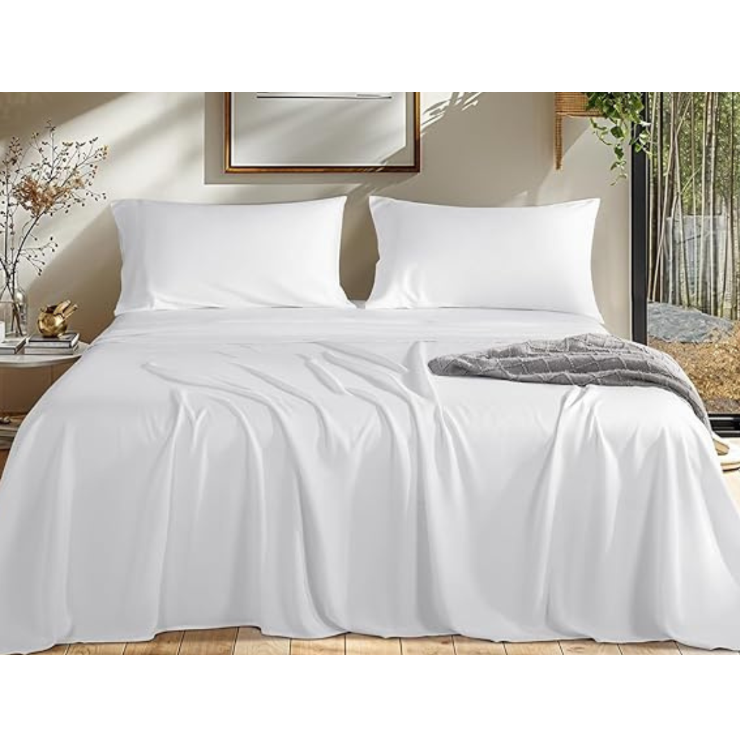Queen Size 4pc 1800 Thread Count Cooling Bed Sheet -White