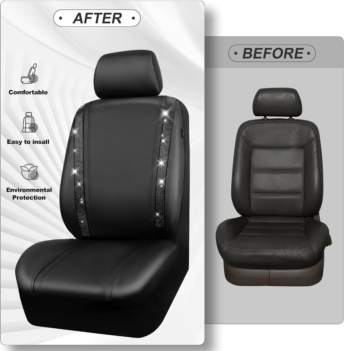 Faux Leather Universal Fit Car Seat Covers - Black