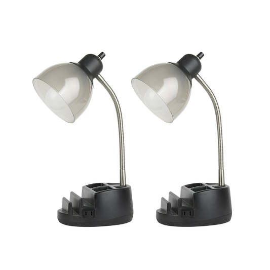 2 Multi-purpose Desk Lamps w/ AC Outlet- Black