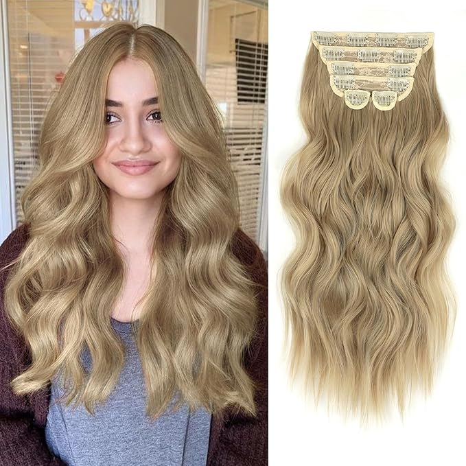 20in Synthetic Clip in Hair Extensions 6pc - Mixed Dirty Blonde