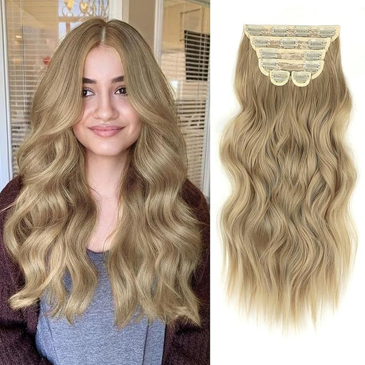 20in Synthetic Clip in Hair Extensions 6pc - Mixed Dirty Blonde