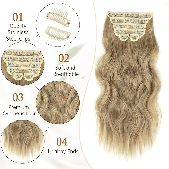 20in Synthetic Clip in Hair Extensions 6pc - Mixed Dirty Blonde