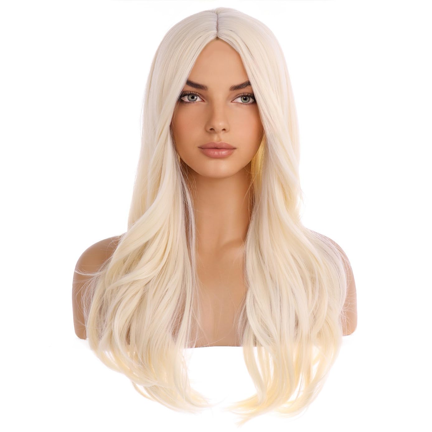 Blonde Wig Long Curly Wavy Middle Part- 24in