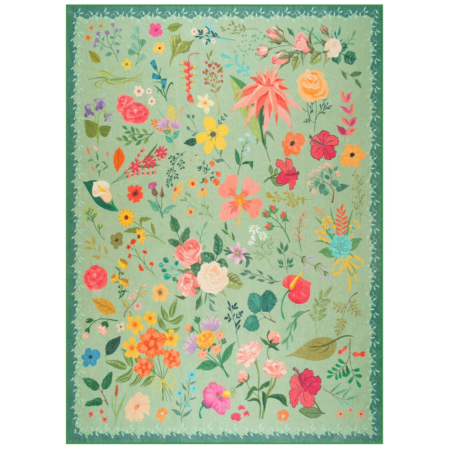 8x10ft Floral Boho Green Area Rug
