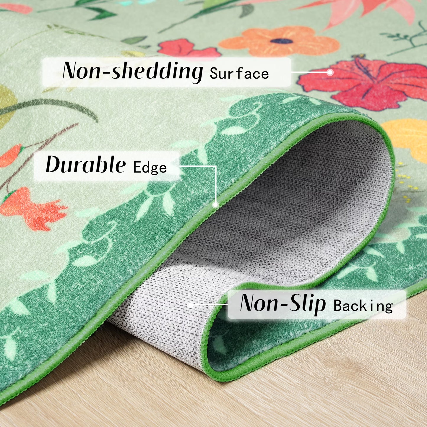8x10ft Floral Boho Green Area Rug