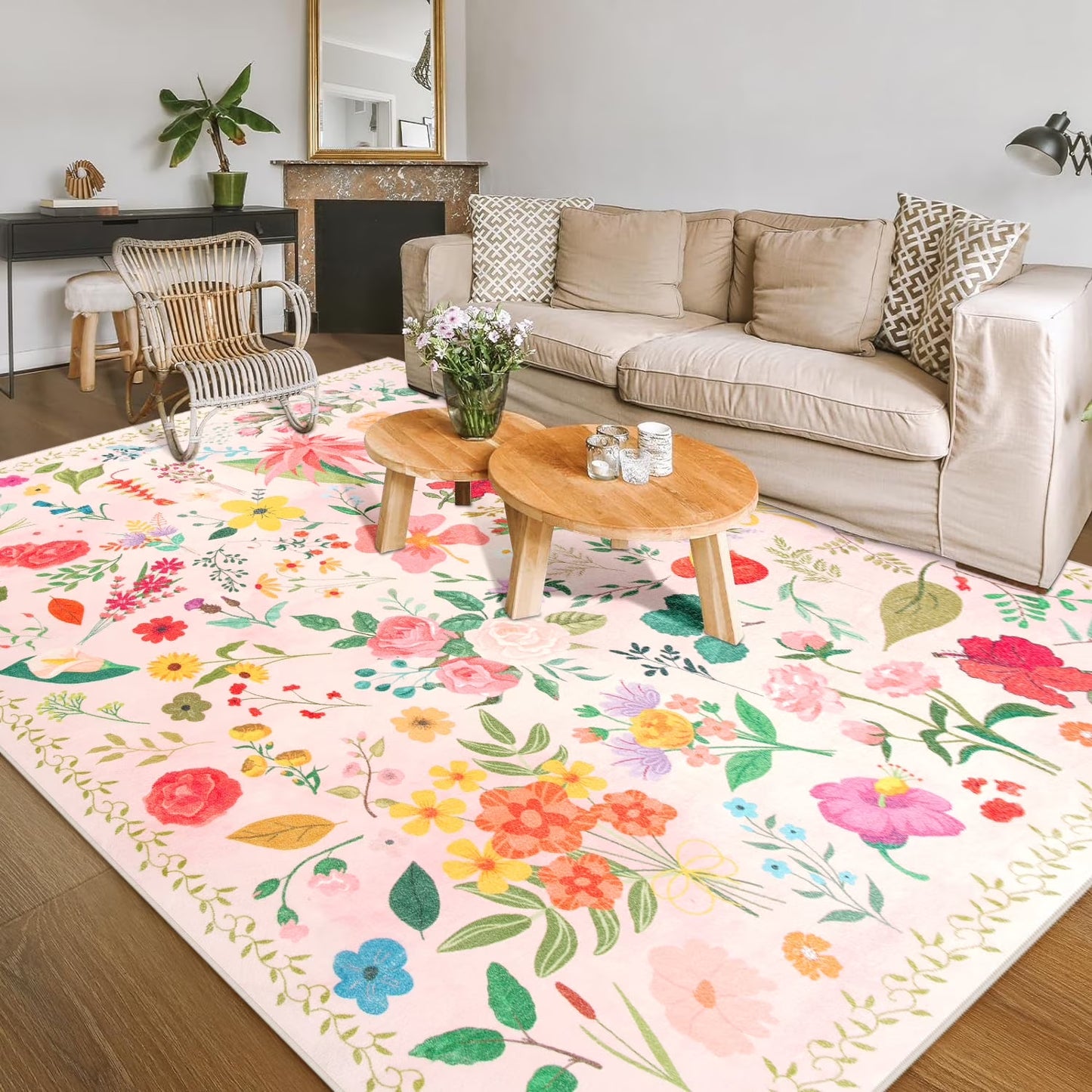 8x10ft Floral Boho Style Area Rug