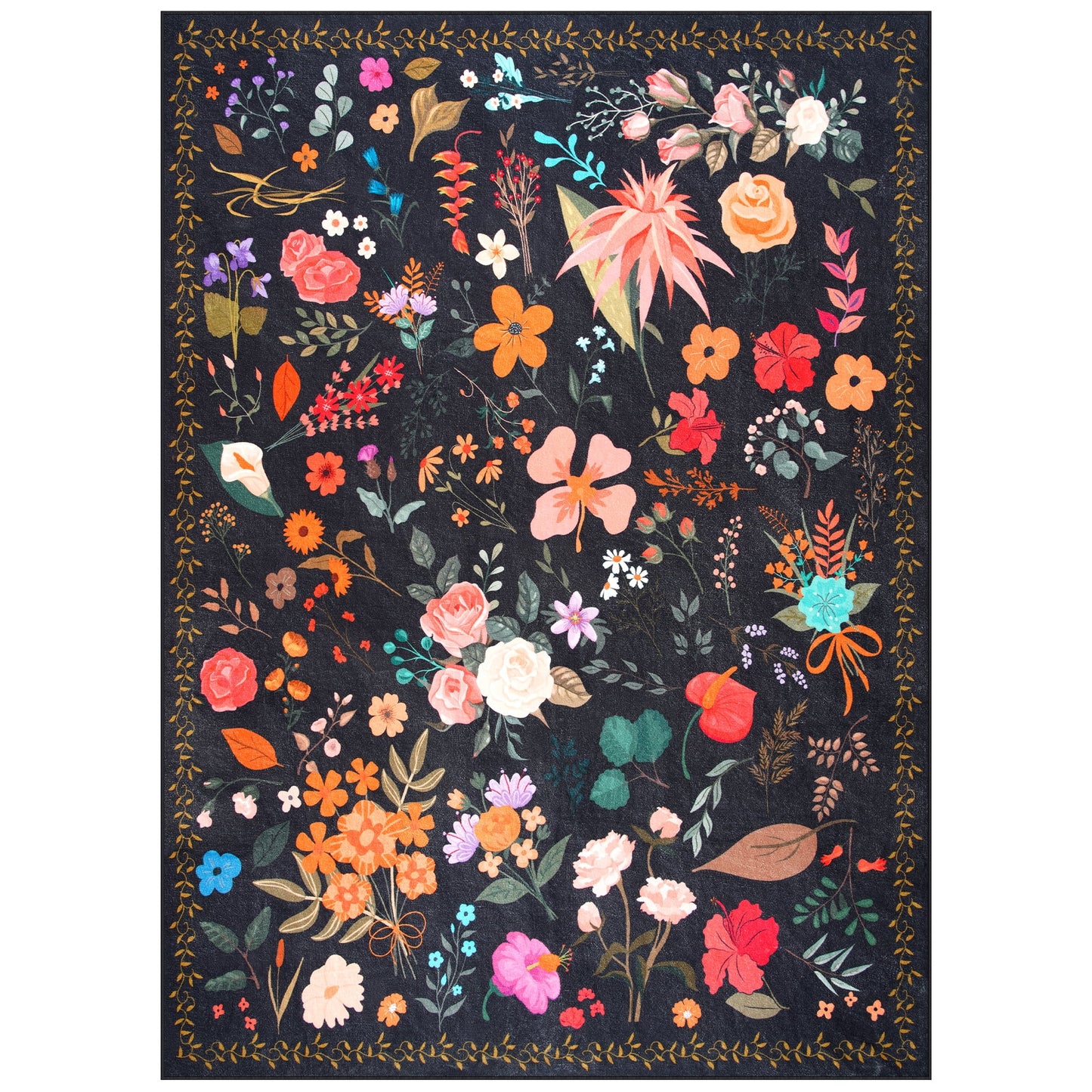 6x9ft Floral Black Area Rug