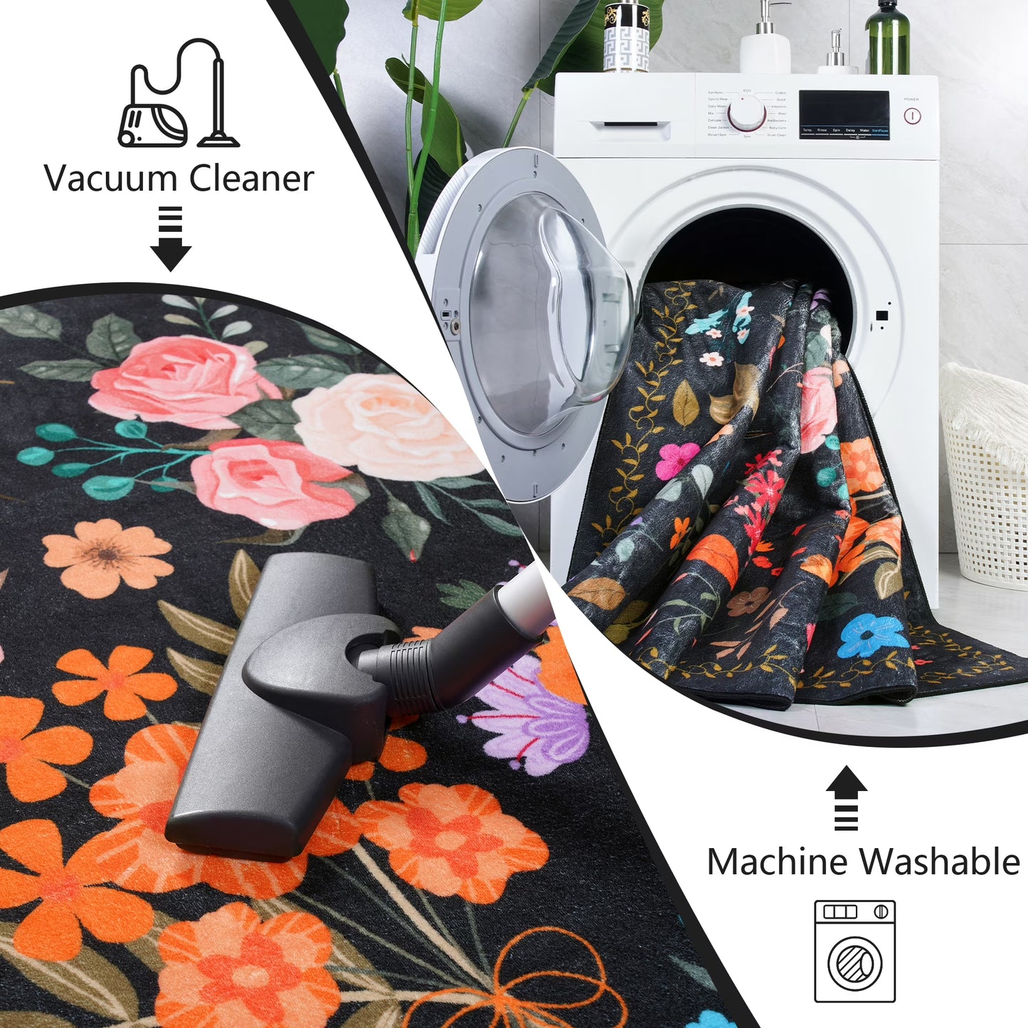 6x9ft Floral Black Area Rug