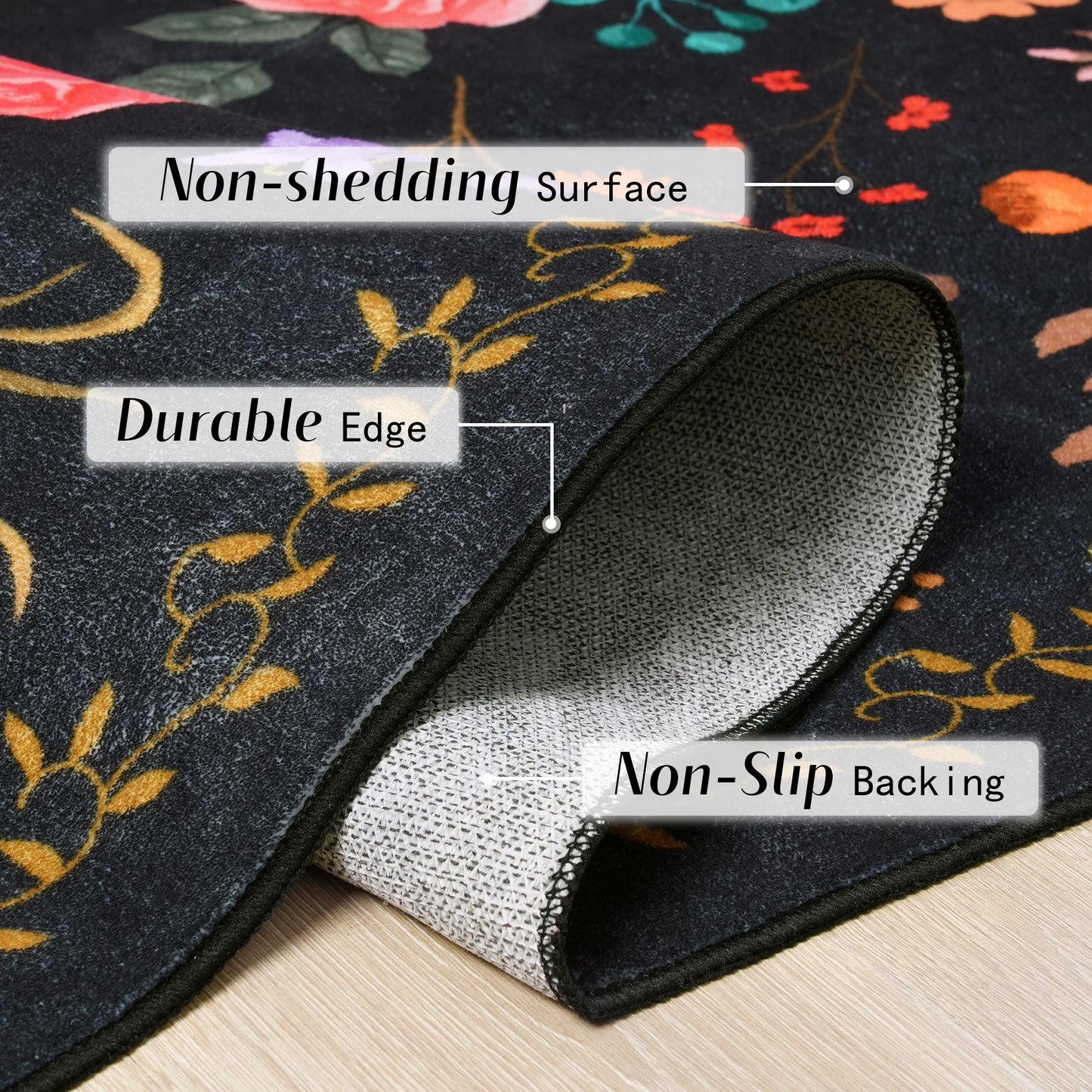 6x9ft Floral Black Area Rug