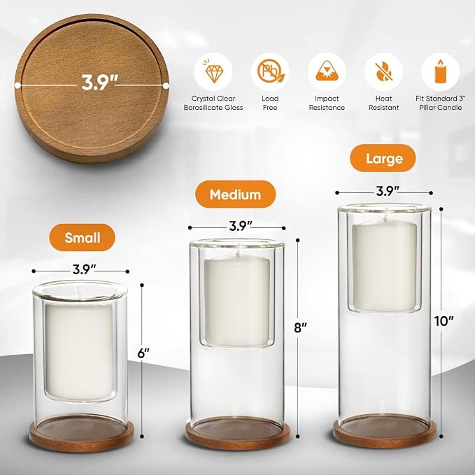 3 Hurricane Glass Candle Holders