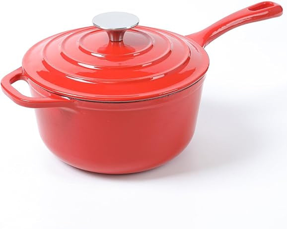 Red Enameled Cast Iron Saucepan