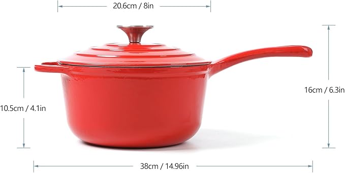 Red Enameled Cast Iron Saucepan